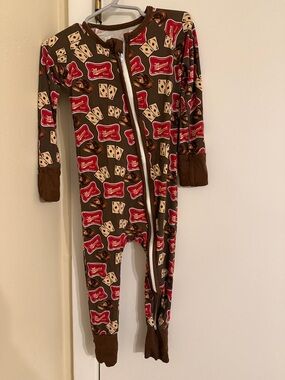 Kids Brown Graphic One-Piece Pajamas with Red Accent - Brand